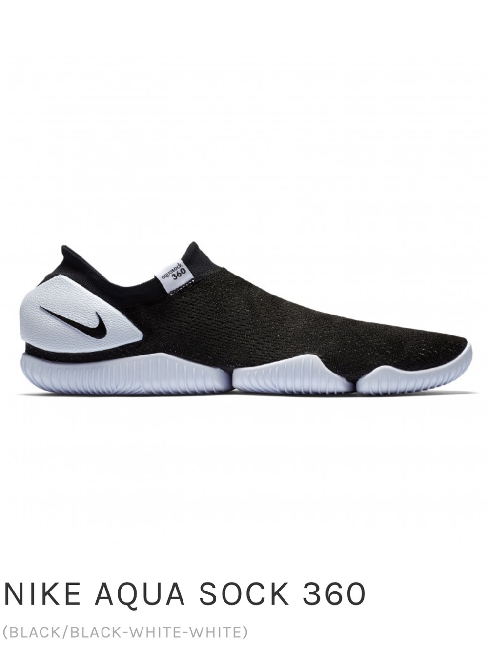 Nike Aqua Sock 360 Slip-On in Black and White